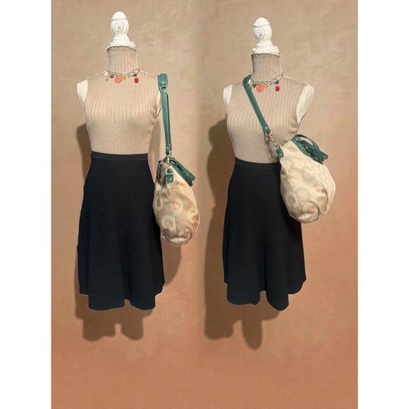 Coach Ashley Dotted OP Art North South Satchel F25183 Beige Sateen Green Leather - Picture 2 of 11